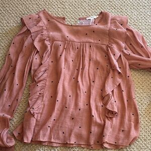 Ruffled brown Polka Dot Women's Top